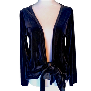 J. Jill Velour Wrap Top Size S Black Tie-Front Open Long Sleeve Cover Up
